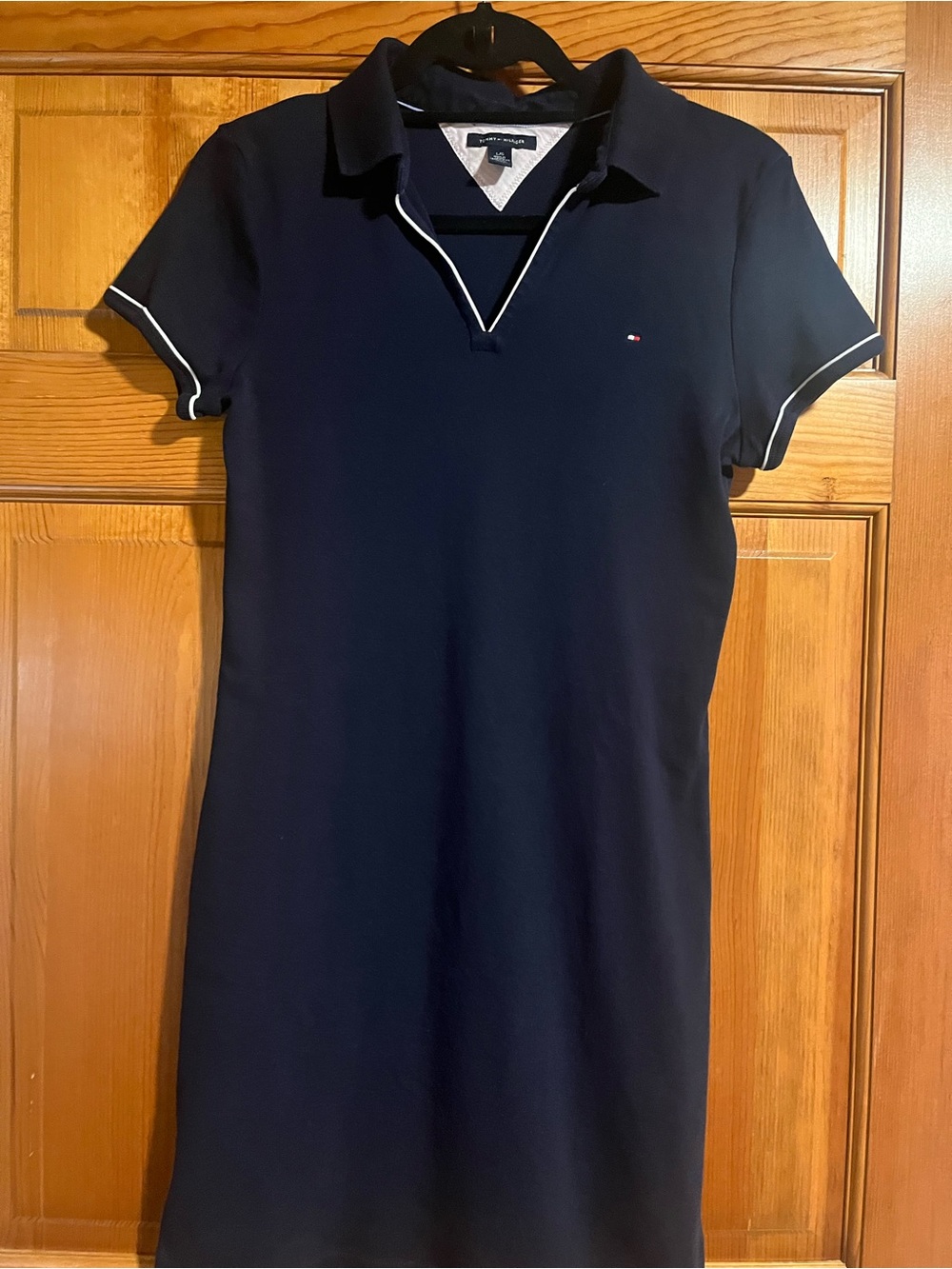 Tommy Hilfiger Navy Polo Dress White Piping Short Sleeve L